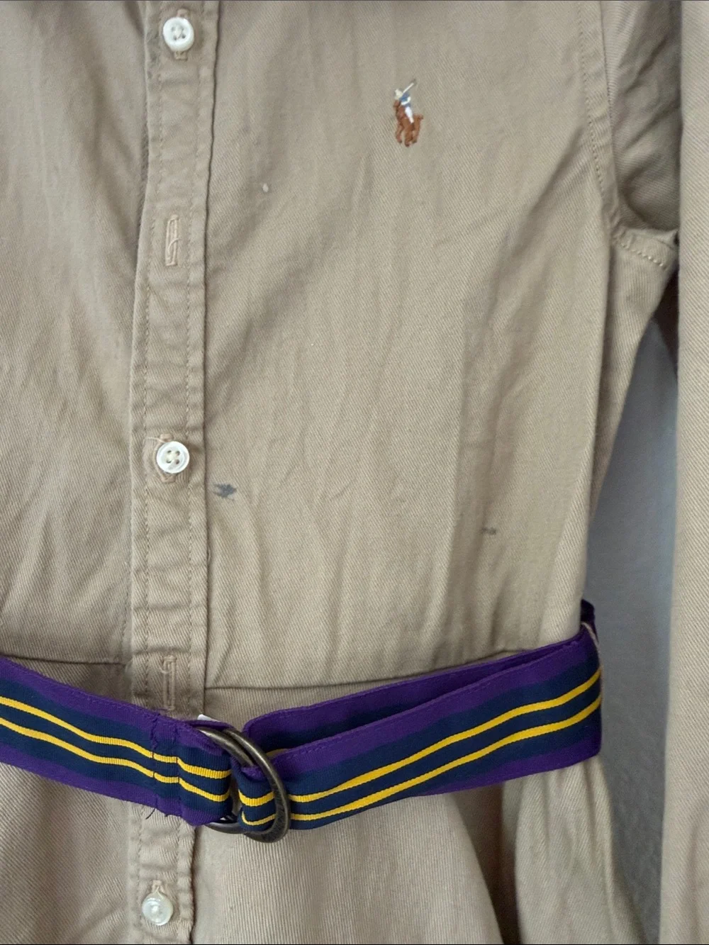 Ralph Lauren belted long sleeve khaki chino dress with collar little girls sz 6